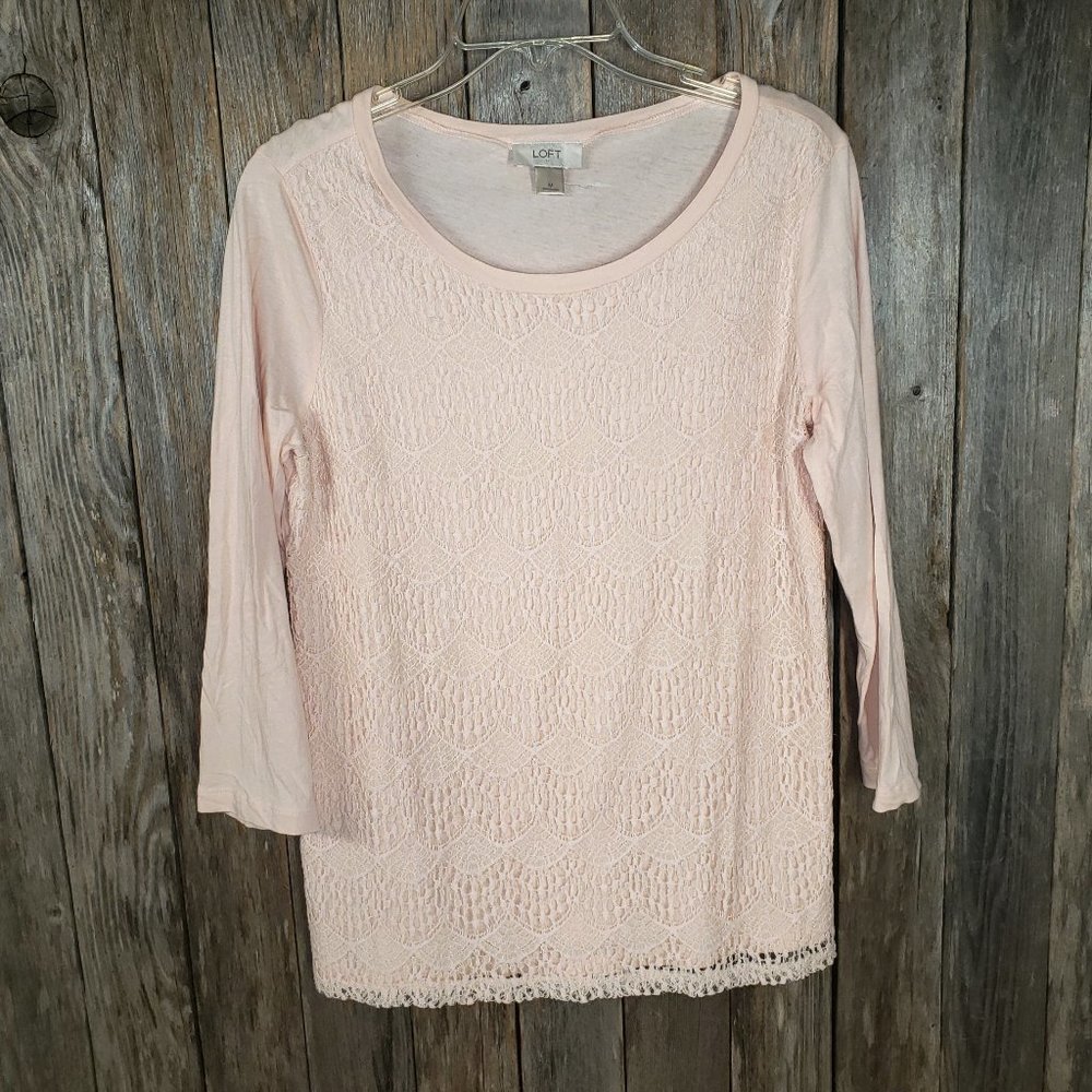 Loft Outlet M Women's Peach‎ Lace Overlay Knit Top Tee